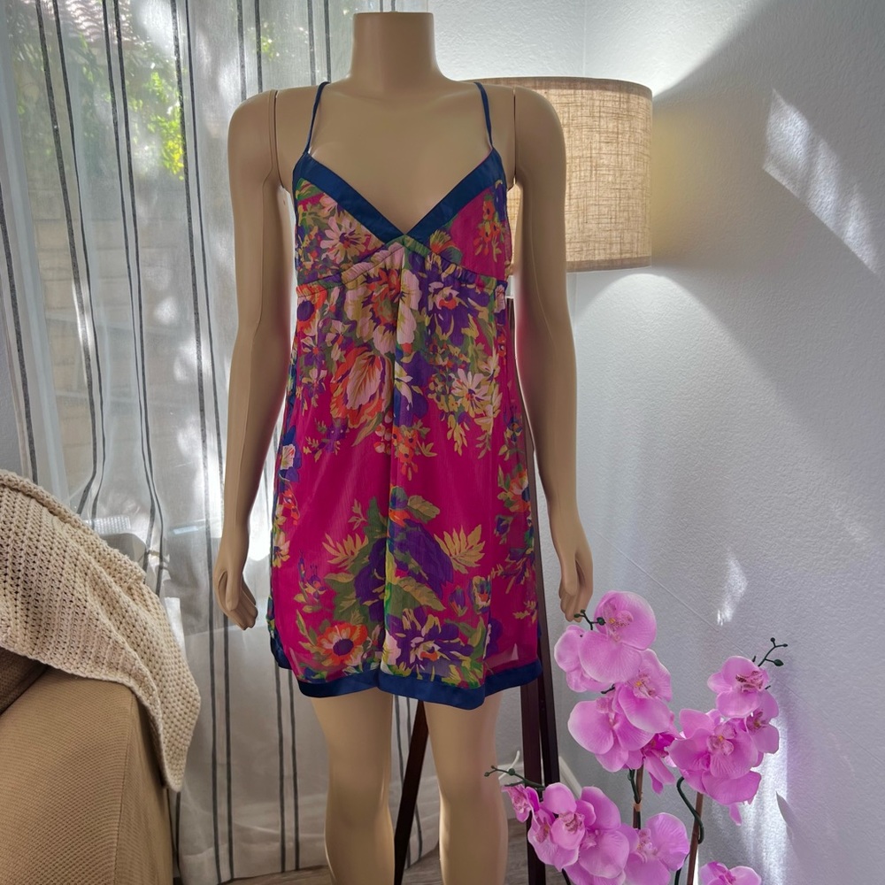 Chemise Oversized Floral Spaghetti Strap Dress Tunic Size S Retro Forever 21